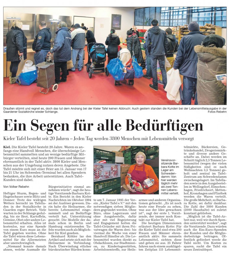 2015-01-10 Kieler Nachrichten ein Segen fuer alle Beduerftigen