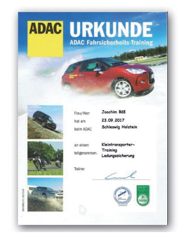 ADAC Urkunde Fahrsicherheitstraining